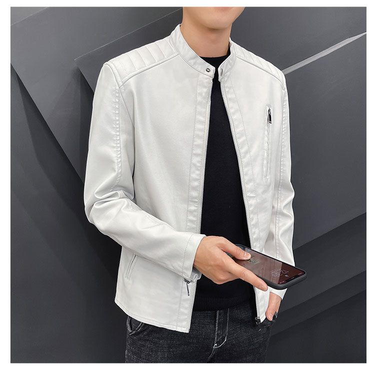 Große Herren-Lederjacke mit Stehkragen, schmal geschnitten, Lokomotiv-Stil, PU-Lederjacke für Herren, Freizeitjacke_voghion.com