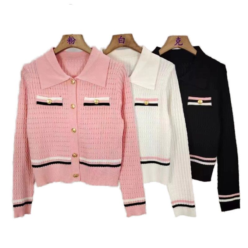 Autumn and winter 2024 new Korean style temperament small fragrance lapel Fried Dough Twists knitting long sleeve_voghion.com