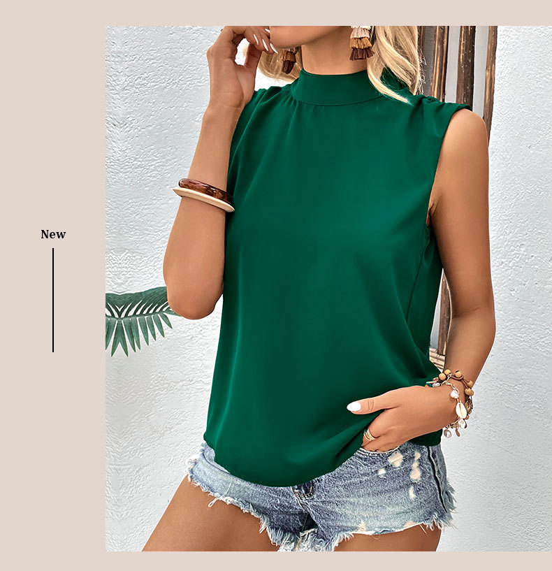 Camicia senza maniche con lacci e colletto a tartaruga verde_voghion.com