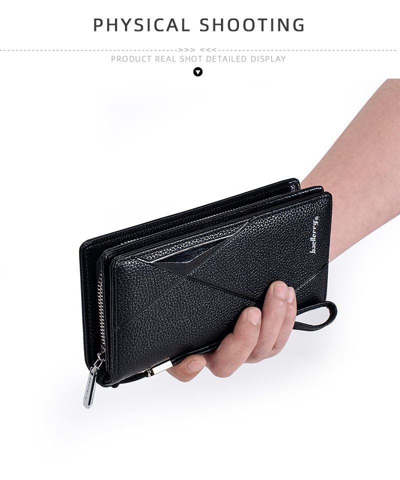 New Men's Wallet Long baellerry Business Casual Litchi Pattern Zipper Clutch Multi-Card Wallet_voghion.com