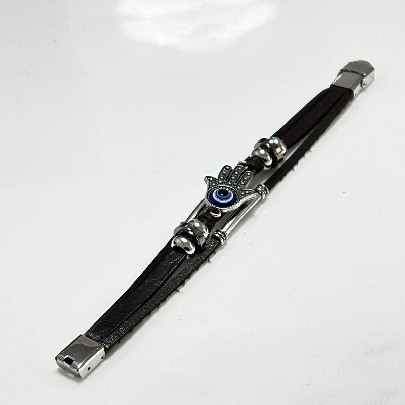 Neues Lederarmband für Herren, kaffeefarben, schlichtes, mehrlagiges Armband mit verdecktem Verschluss und Anhänger aus einer Legierung – ein ideales Geschenk!_voghion.com