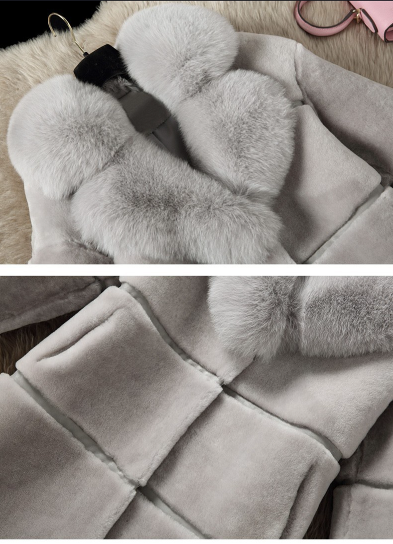 Women's Cashmere Splicing Fur One Medium Length Imitation Fox Fur Collar Coat Fur Coat_voghion.com