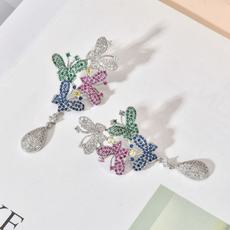 Stylish design with trendy earrings, colorful zircon butterfly vase, personalized long earrings, exaggerated temperament, and charming earrings_voghion.com