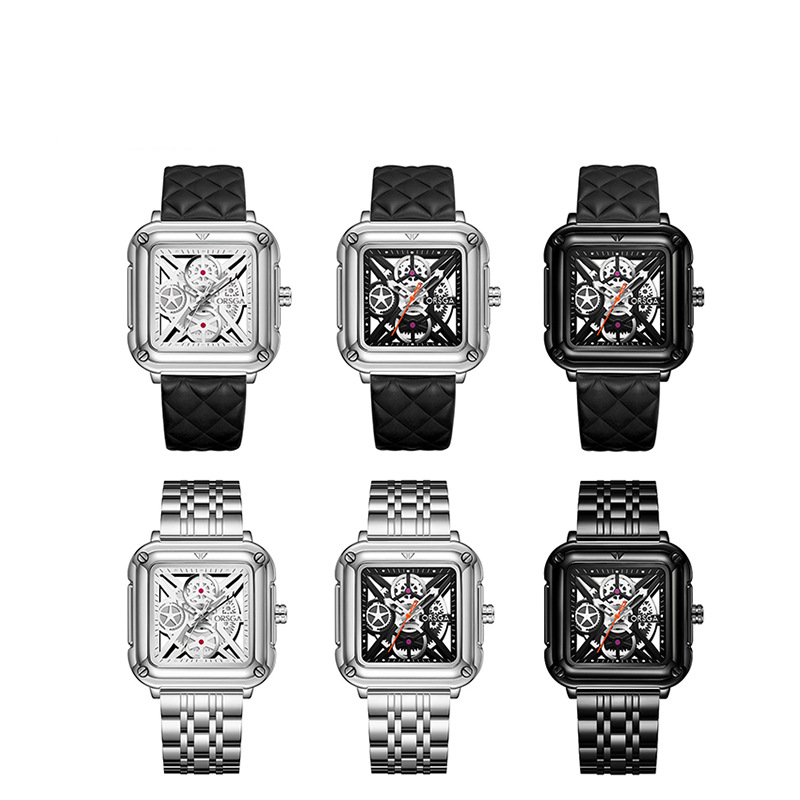 Paar-Unisex-Uhr Fashion Square Hollow Design wasserdichte High-End-Quarzuhr_voghion.com