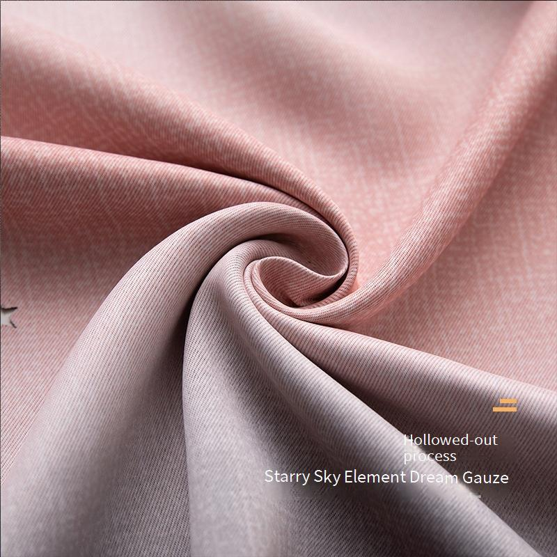Morandi Gradient Stripes Hollow Stars Double Layer Integrated Blackout Gauze Curtains_voghion.com