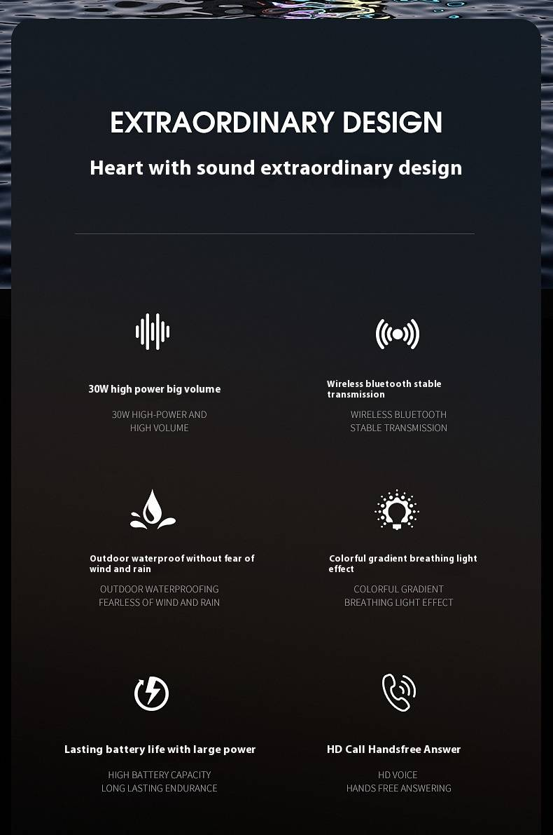 30W Portable Bluetooth Speaker With RGB Lights - IPX6 Waterproof, High-Quality Sound For Outdoor Use_voghion.com