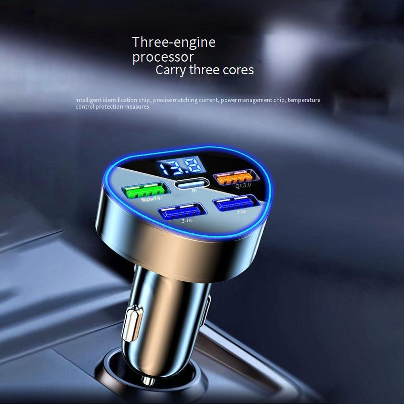 Car Chargers New Heart Shaped Five Port Car Charger Fast Charging Head Cigarette Lighter Conversion Head Multi Function Digital Display Multi USB_voghion.com