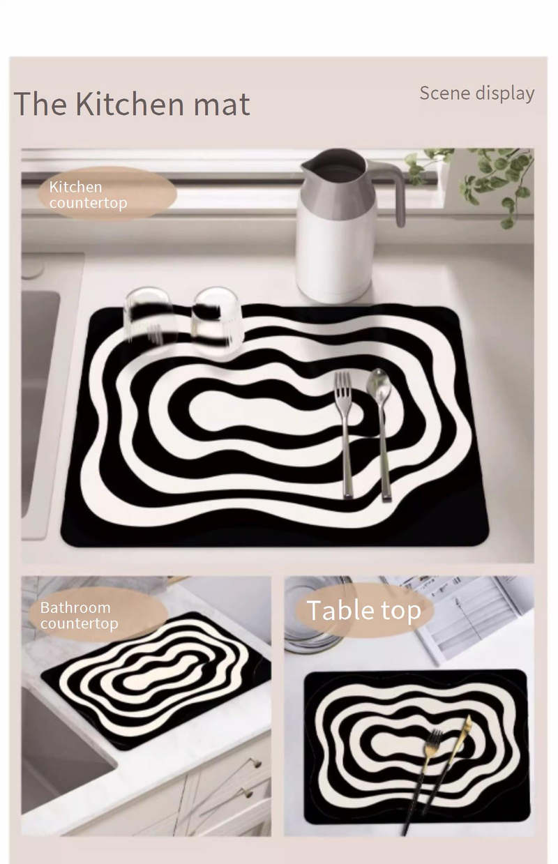 Tappetino per lavello da cucina Diatomite - Asciugatura rapida, super assorbente, per piatti e utensili, vaschetta raccogligocce in silicone antiscivolo_voghion.com