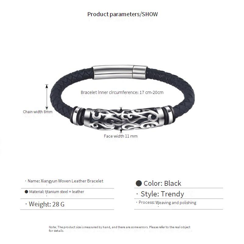 Men's Braided Leather Bracelet - Handcrafted Hollow-Out Design, Retro Style Adjustable Wristband For Casual & Formal Wear (Sizes 18-20cm)_voghion.com