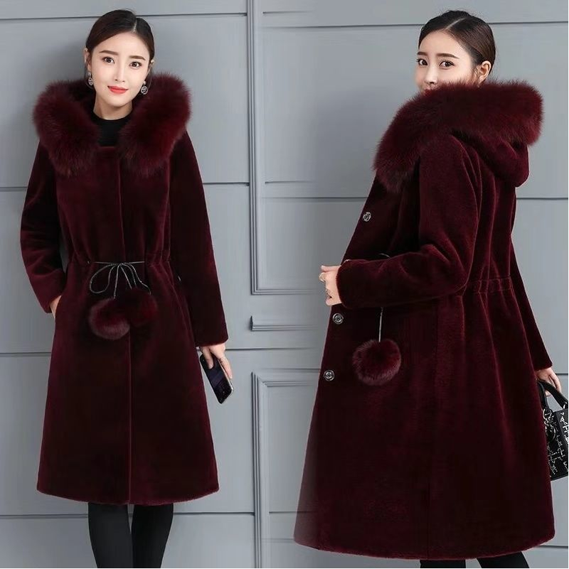 Abrigo de piel sintética con capucha para mujer, chaqueta de invierno de longitud media, abrigo cálido de talla grande, elegante y con estilo de visón sintético para mujer._voghion.com