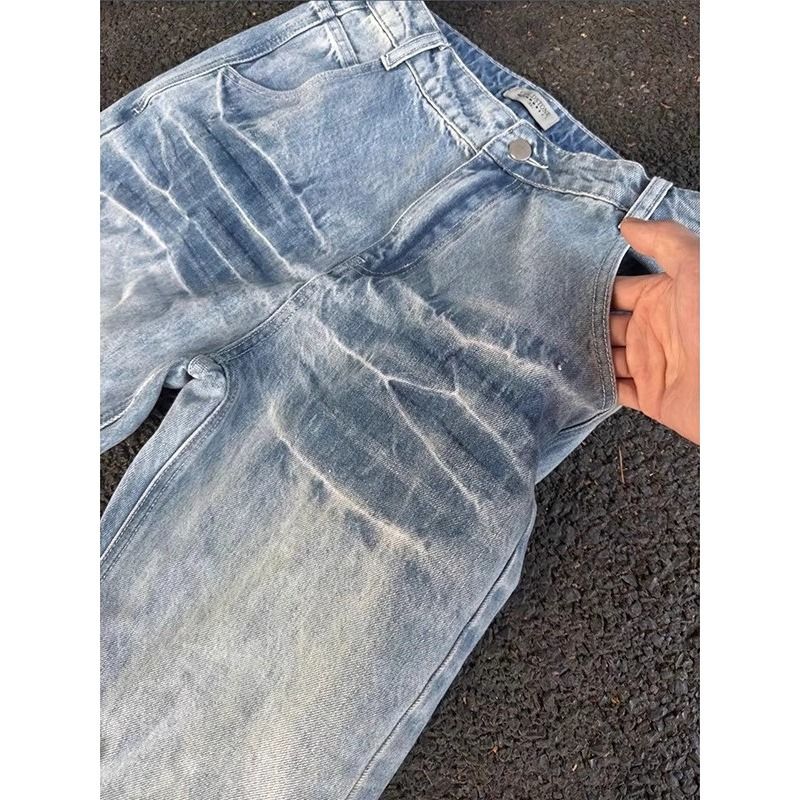 Light Blue Lightning Wash Jeans – Men’s Cleanfit Vintage Bootcut Denim (Curved Hem, Streetwear Style)_voghion.com