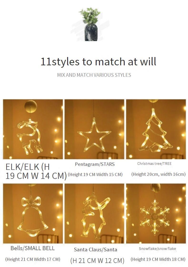Luces LED navideñas con ventosa: estrella, campana y muñeco de nieve para ventana, dormitorio y cortina. Funcionan a pilas._voghion.com