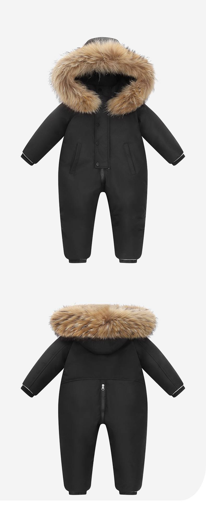 Mono de plumón premium para bebé: traje de nieve con capucha ultracálido para niños y niñas (90-120 cm, blanco, negro, azul y rosa)_voghion.com