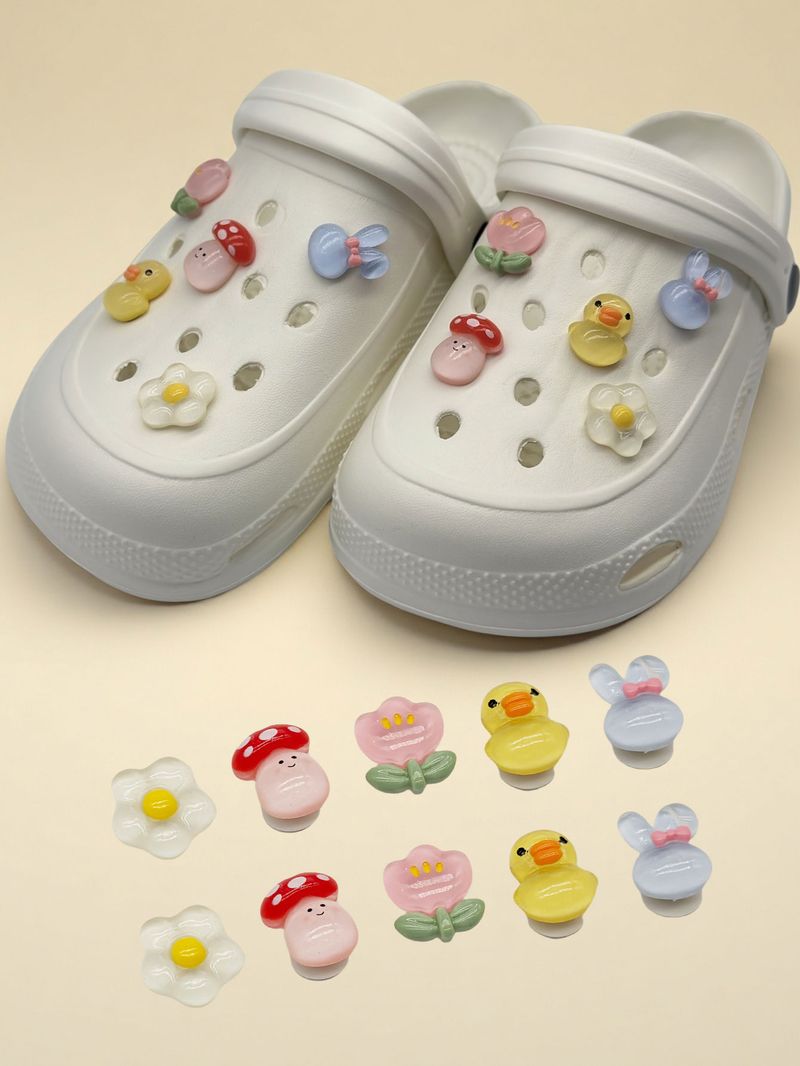 10pcs Transparent Duck, Rabbit, Mushroom, Flower Shoe Charms Decorations, Fish, Crab, Octopus, Seahorse Shape,Suitable For Clogs, Beach Sandals_voghion.com