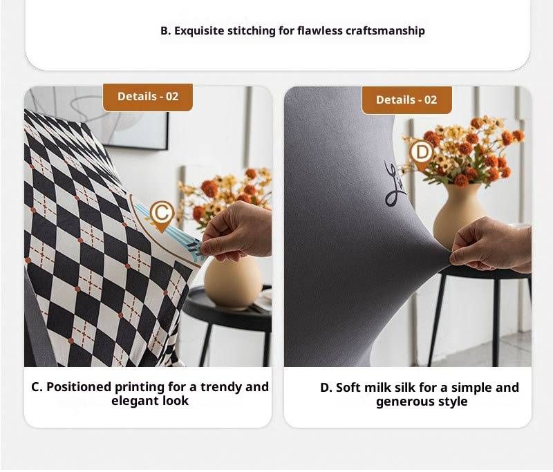 Coprisedie elasticizzati a quadri moderni – Coprisedie avvolgenti per sedie con schienale a cucchiaio e forme irregolari, in morbido poliestere, antiscivolo e resistenti_voghion.com