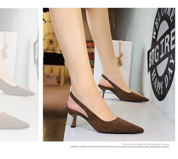 8295 Suede High-heeled Shoes With Pointed Hollowed Out Wine Glass Heel , Shallow Back Strap, Plain Single Shoe For_voghion.com