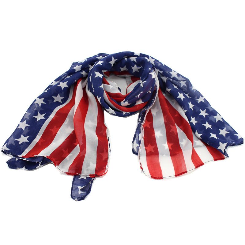 American Flag Pattern Stars And Stripes Extended Chiffon Shawl For Women Sailor Dance Silk Scarf_voghion.com