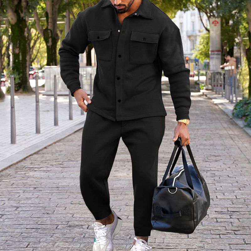 Herbst/Winter Mode Jacke Herren Herbst Wildleder Einreiher Einfarbig Slim Fit Zwei Stück Set für Männer_voghion.com