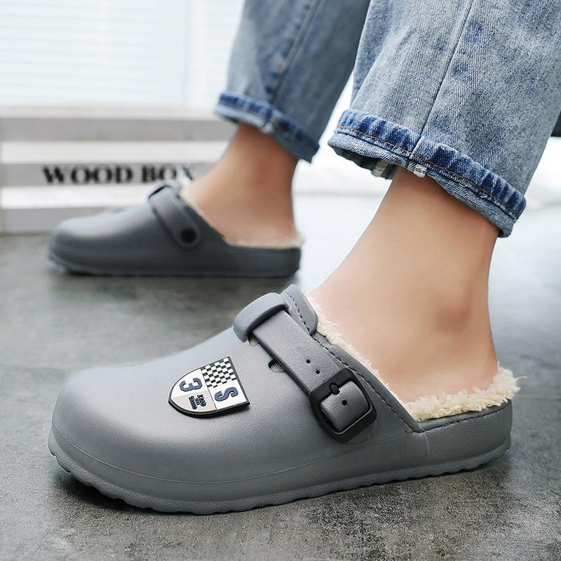 Men's shoes large size cotton slippers men's plus cotton hole shoes new home warm men's shoes outdoor slippers_voghion.com