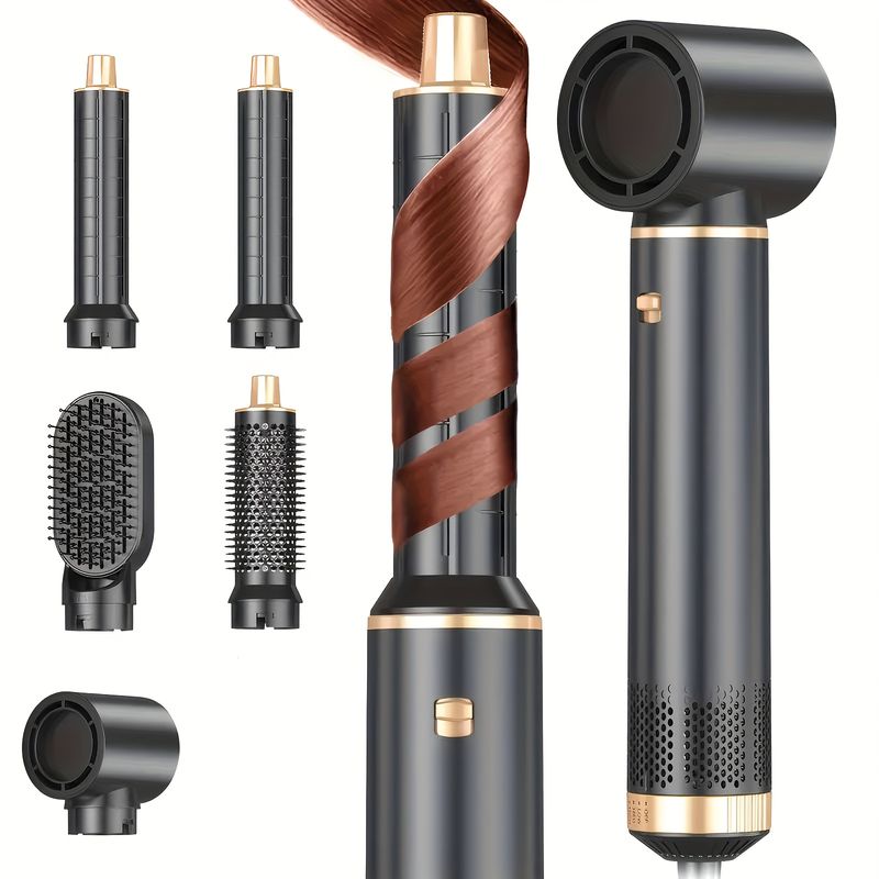 Asciugacapelli e phon 5 in 1, asciugacapelli con arricciacapelli, piastra per capelli con spazzola a ioni negativi e aria calda staccabile, ferro arricciacapelli_voghion.com