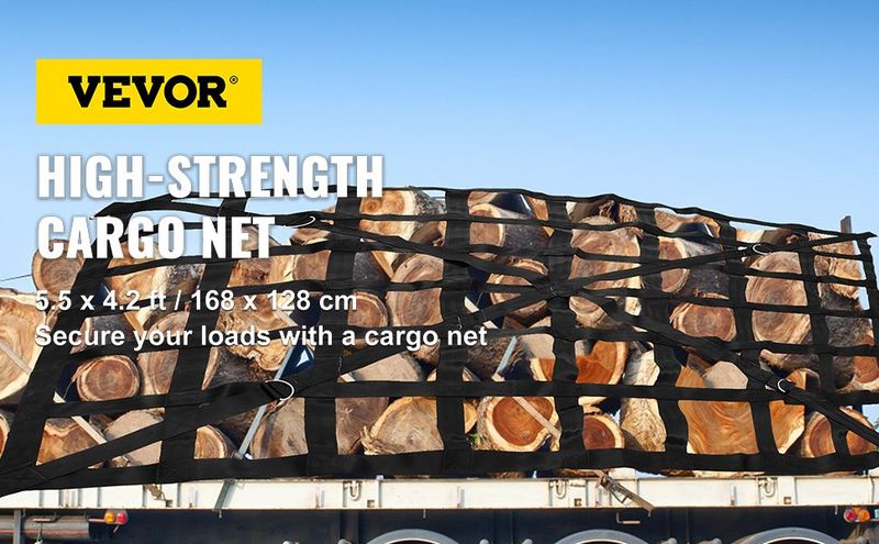 VEVOR Cargo Net, 4.2' X 5.5' Cargo Net For Pickup Truck Bed, Heavy Duty Cargo Nets With Cam Buckles & S-Hooks & Cross Strap, Truck Bed Cargo Net For Trailer SUV Roof Rack (50" X 66")_voghion.com