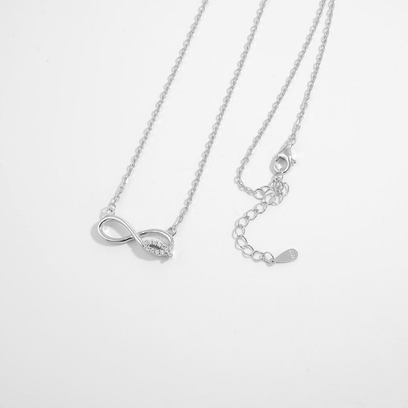 Sterling Silver Zircon Cable Chain Plating Inlay Infinity Pendant Necklace_voghion.com
