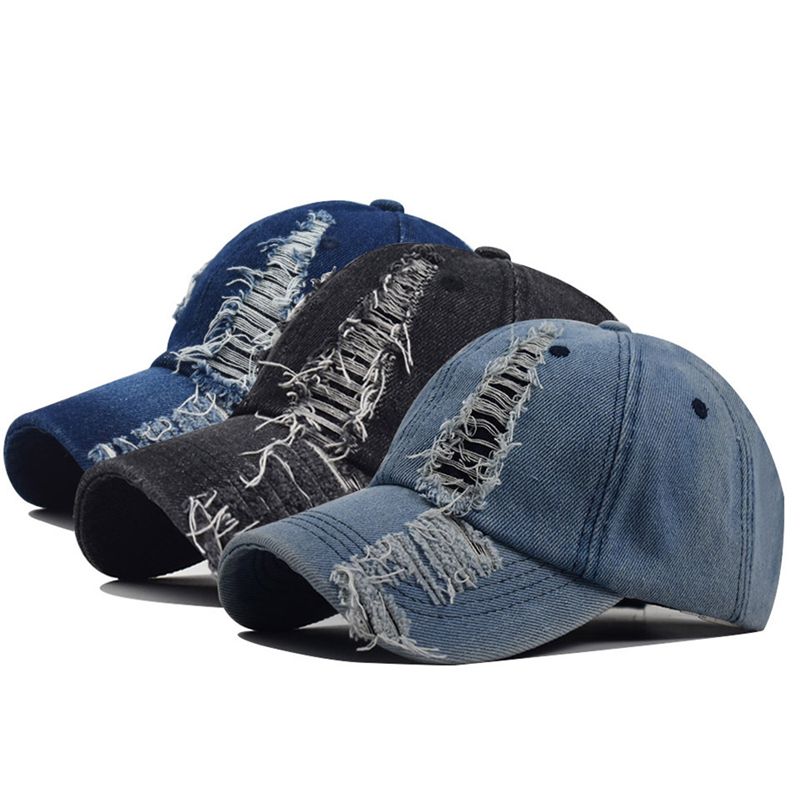 Heißer Verkauf Einheitsgröße Herren- und Damenmode gewaschene Baumwolle Holed Denim Baseball Caps einfache Hüte_voghion.com
