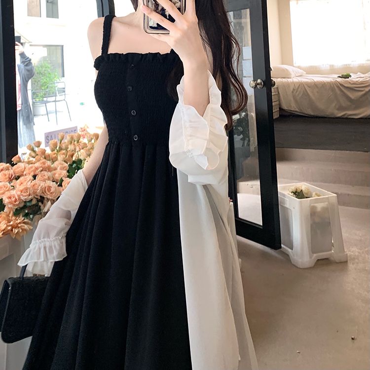 Robe deux pièces en mousseline de soie pour femme, grande taille, tenue d'été, slim, protection solaire_voghion.com