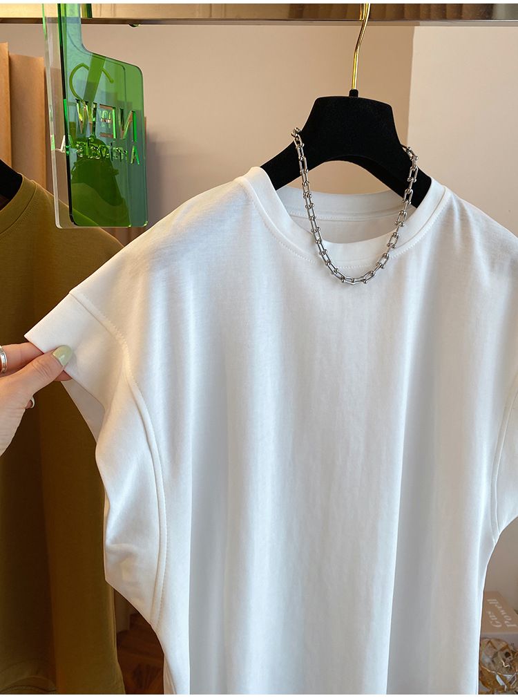 Maglietta a maniche corte da donna, con maniche a sbuffo, ampia e senza maniche, con spalle cadenti, da donna_voghion.com