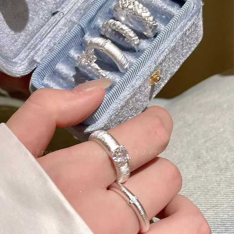 Stile vintage, zircone, argento sterling spazzolato, placcato, per donna, di nicchia, di alta qualità, leggero, lussuoso, versatile, impilabile_voghion.com