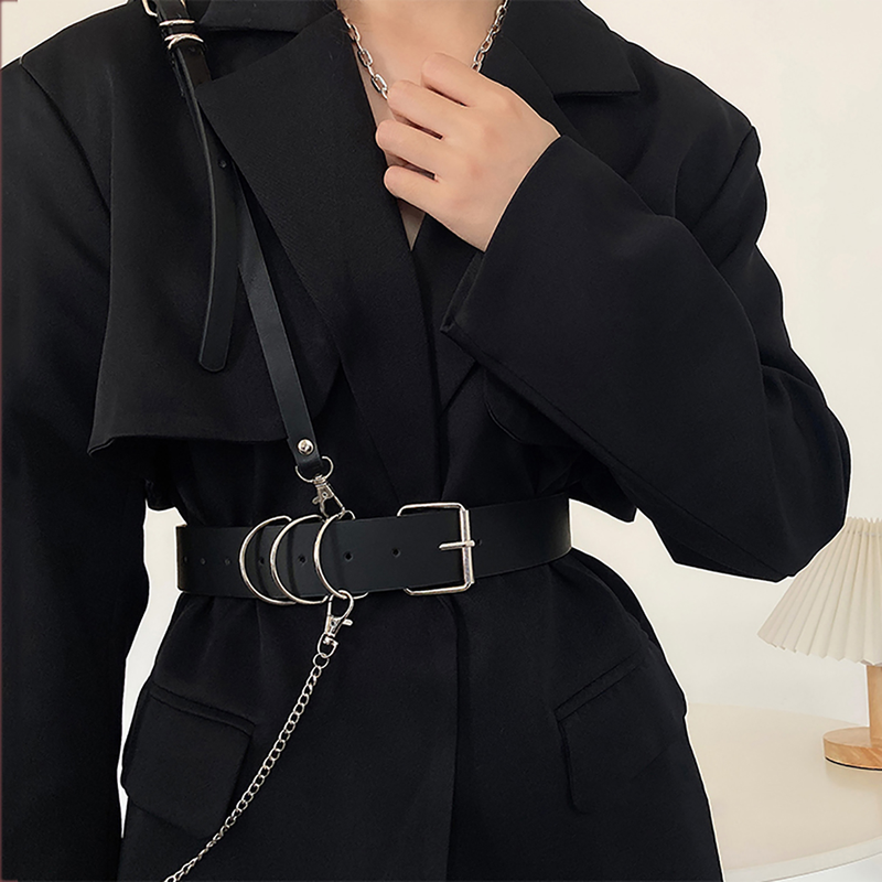 Körperkorsett Sexspielzeug Damengeschirr Techwear PU Leder Taillenkette Breiter Gürtelgurt Bondage Dessous Y2k Acces_voghion.com