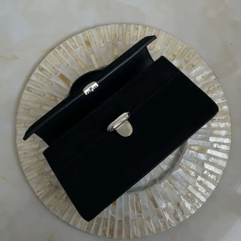 First-Layer Cowhide Vintage Handbag 25 Women Niche Design Black Suede Flip Clutch Genuine Leather Handheld Small Square_voghion.com