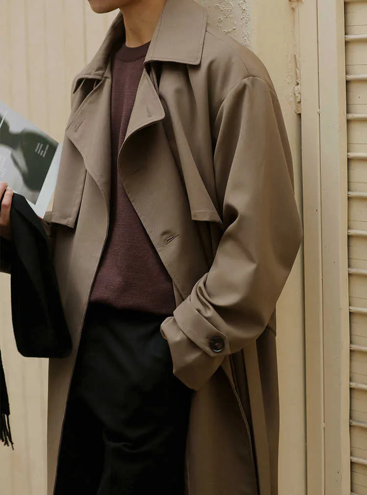 Herren Mauroicardi Frühling Herbst Lange Übergroße Trenchcoats für Männer Schärpen Zweireiher Lässige Lose Koreanische Mode_voghion.com