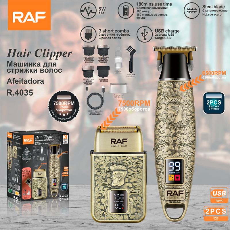 Rasoio elettrico universale a doppia lama 2 in 1 RAF per uomo, tagliacapelli LCD con testina a olio_voghion.com