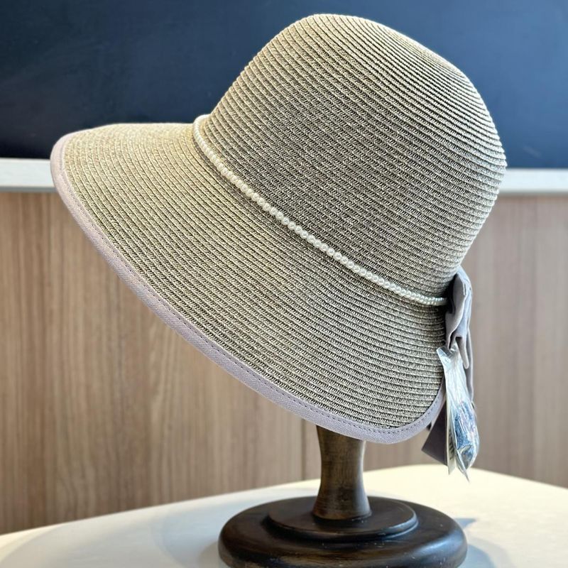 Cappello da pescatore con fiocco e perle, estivo, alla moda, da spiaggia, da donna, con cappello di paglia_voghion.com