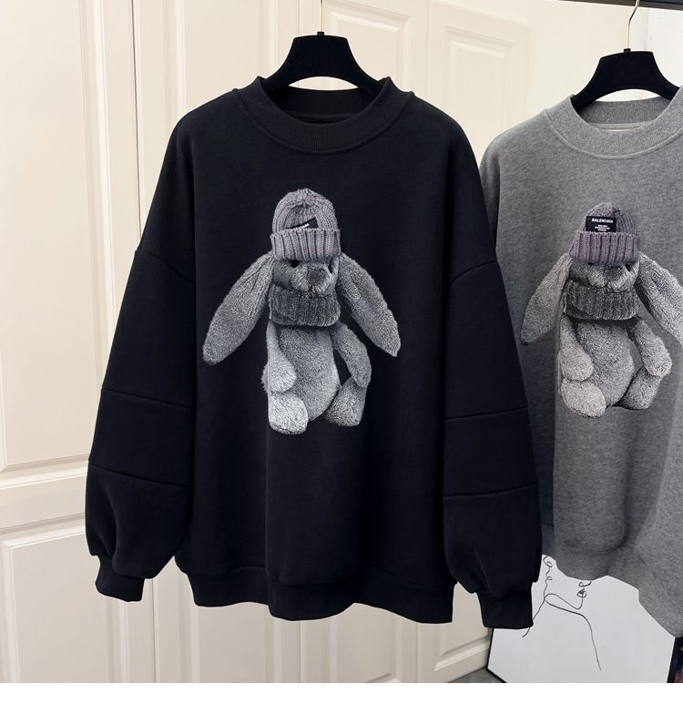 Versione coreana Ins2024 Nuova felpa con cappuccio casual ampia per le donne con pile spesso e autunno/inverno tridimensionale lunga_voghion.com