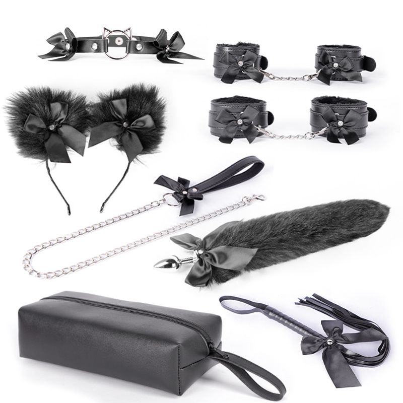 Juego de arcos divertidos para esclavos de perros, herramienta de tortura, látigo, collar, ataduras, esposas para manos y pies._voghion.com