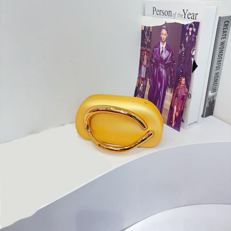Borsa da sera classica alla moda con pochette rotonda in acrilico, manico in metallo, tracolla_voghion.com