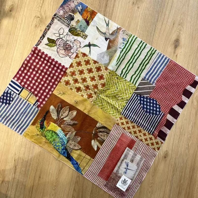 Oil Painting Cotton Linen Headband Small Square For Women Thin Waist Decorative Neck Scarf Sun Protection Head Wrap_voghion.com