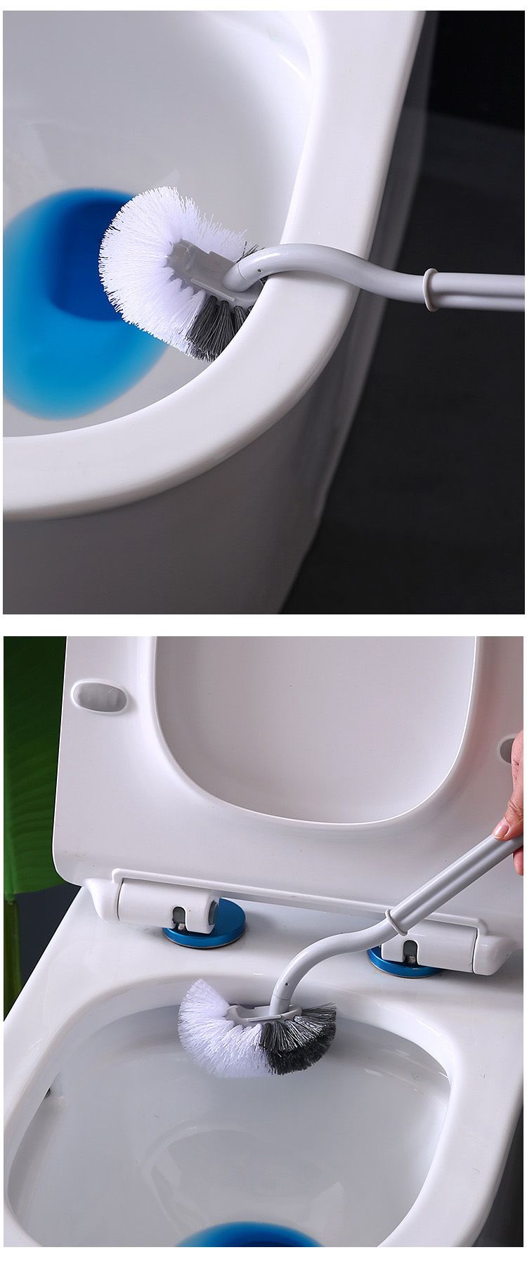 Scopino per WC a forma di S con manico lungo – Strumento di pulizia a parete a 360° per punti difficili da raggiungere (setole antigraffio, contenitore compatto e igienico)_voghion.com