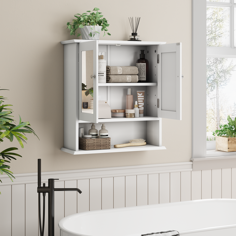 Meuble de salle de bain avec miroir, armoire à pharmacie blanche avec étagère réglable, meuble de toilette pour buanderie et cuisine_voghion.com