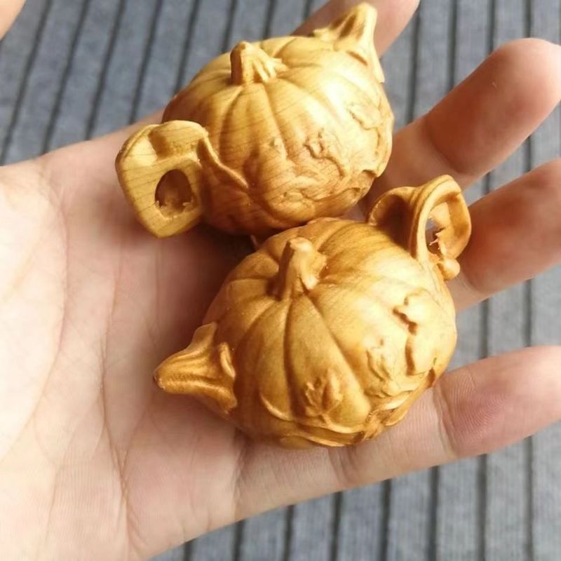 Thuja Boxwood Pumpkin Piece Plaything Ornament Craft Solid Wood Carving Handheld Pot_voghion.com