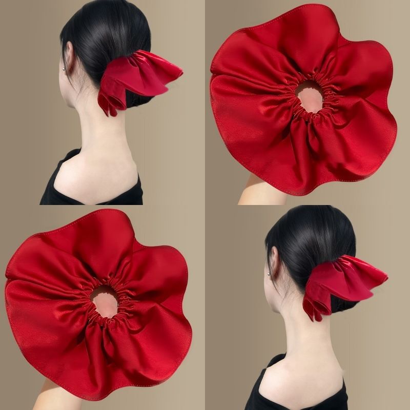 Dan Silk Charm~Parlak Büyük Boy Fransız Kırmızısı Kalın Bağırsak Saç Bandı Kadınlar İçin Yüksek Dereceli Yeni Yıl Saç İpi_voghion.com