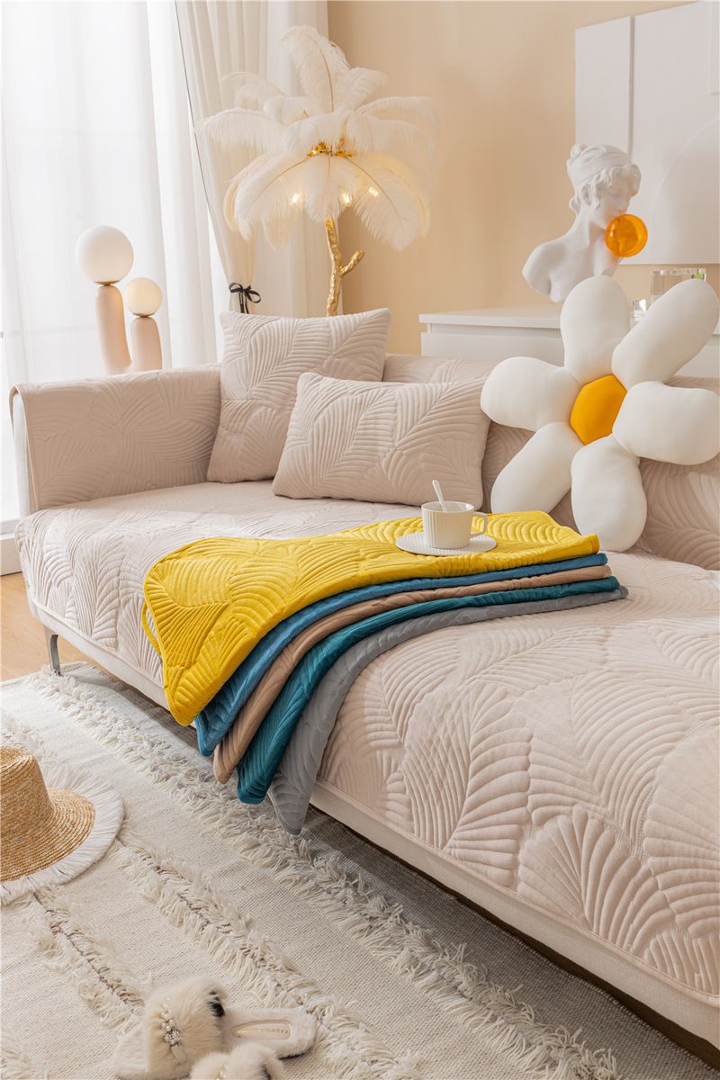 Autumn and winter style ultra soft solid color plush banana leaf sofa cushion modern simple double sofa cushion cloth factory direct sales_voghion.com