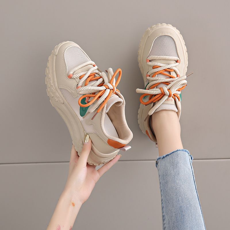 New Father Women 2024 Summer And Autumn Increase Breathable Thick Sole Net Surface Small White All Wear Shoes_voghion.com