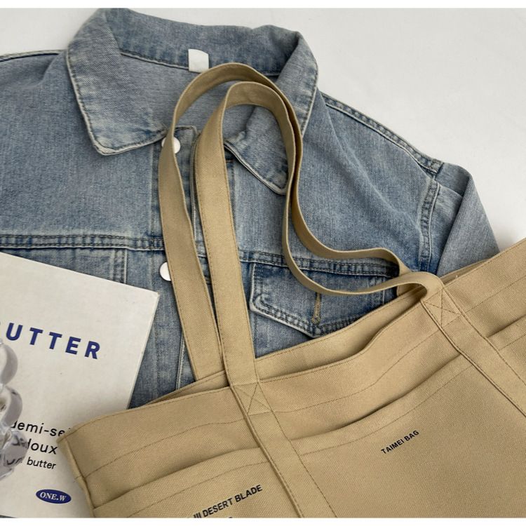 Female Slouchy Large Capacity Canvas Bag Tote Commuter Bag Premium Sense Shoulder Rest_voghion.com