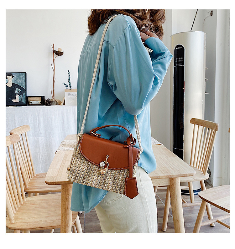 New Women's Bag Korean Fashion Lock Straw Bag Casual Handheld Small Square Bag Woman_voghion.com