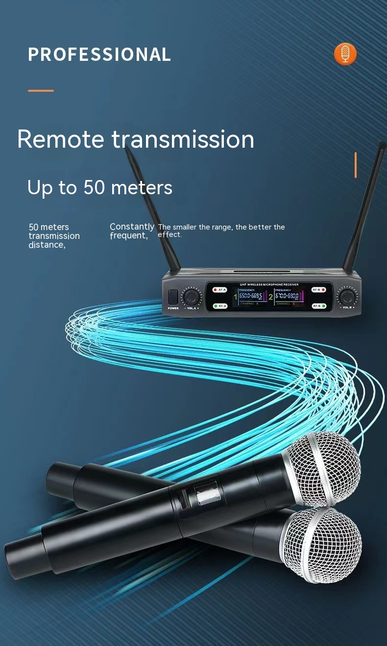 Sistema con micrófono inalámbrico UHF profesional, micrófono inalámbrico dinámico de mano Dual con pantalla LCD para fiesta_voghion.com