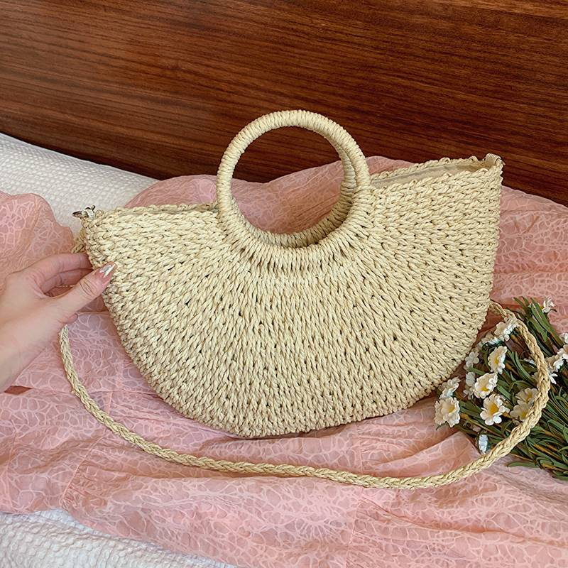 "2024 Borsa da spiaggia / borsa da campeggio in paglia squisita in stile coreano da donna nuova"_voghion.com