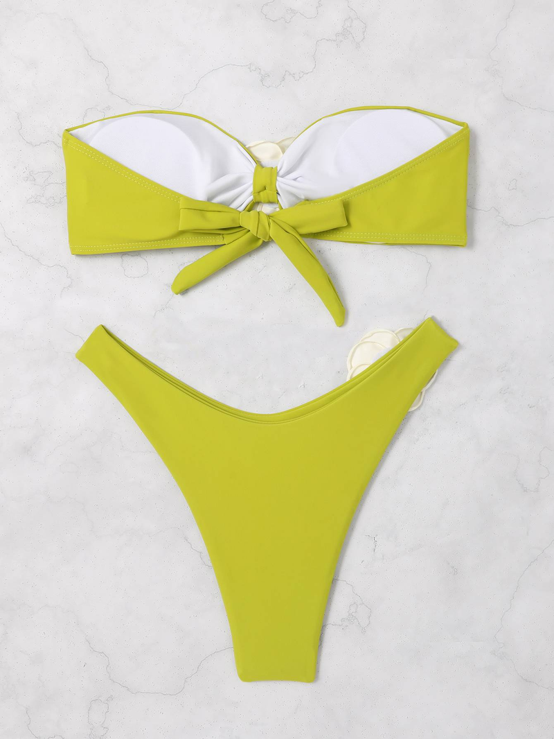 Modieuze, effen kleur split-badpak, sexy strapless bikini voor dames_voghion.com